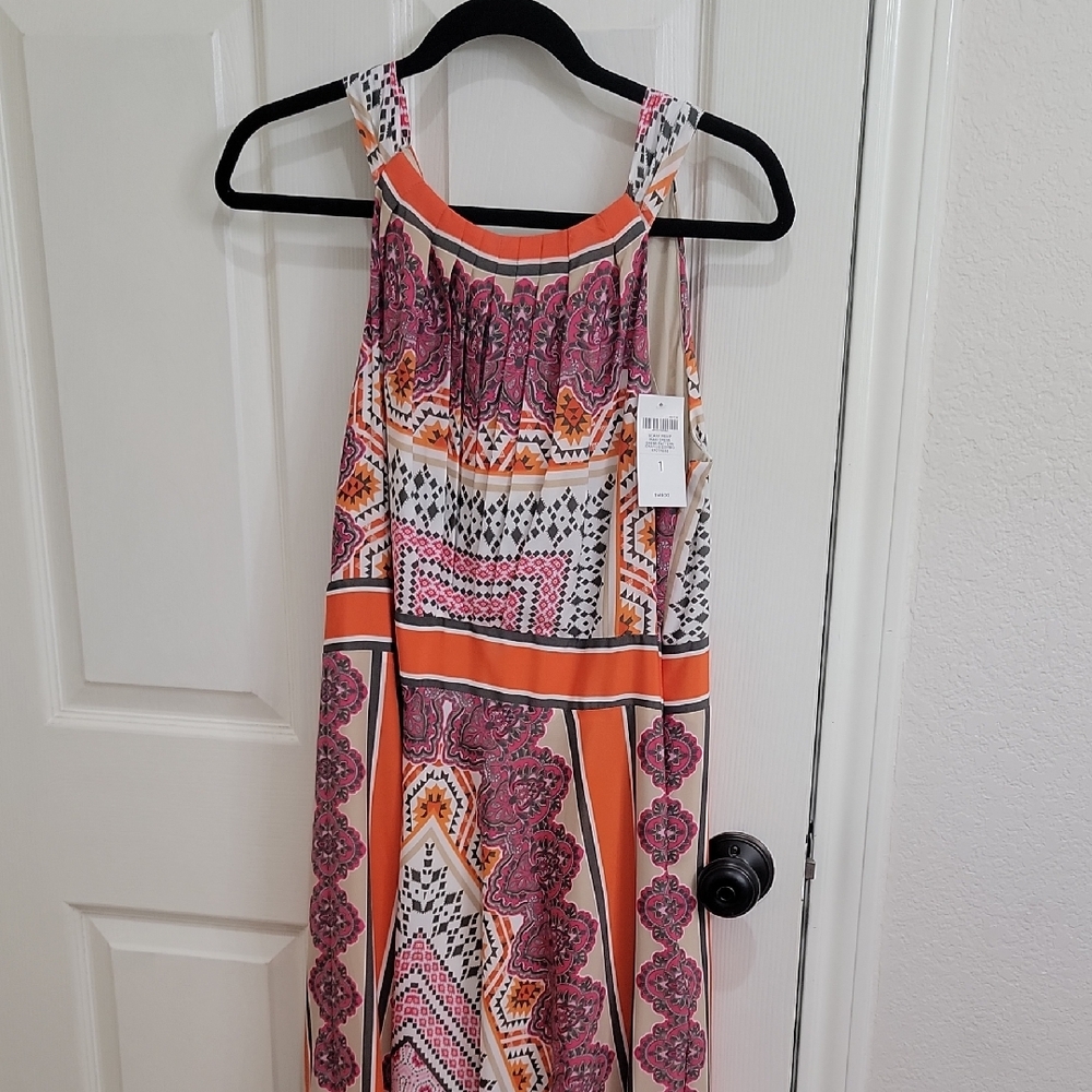 Chico's Printed Halter Maxi Dress in Orange, Pink and White